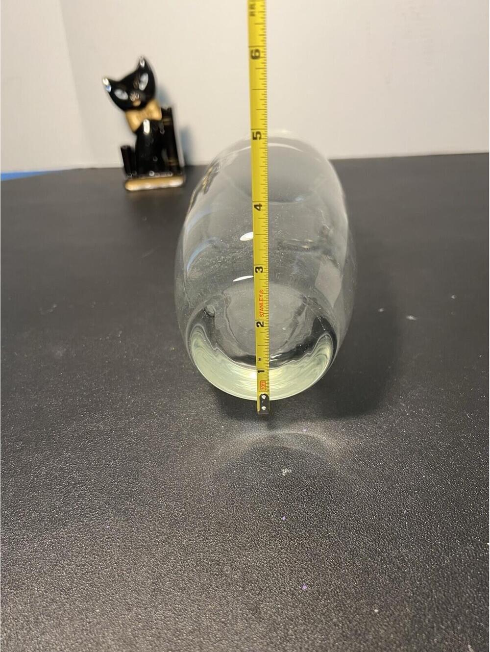 Scandinavian Vintage 1960s Heavy Clear Art Glass Vase Asymmetric Rim, 3.5x10” - Picture 9 of 11